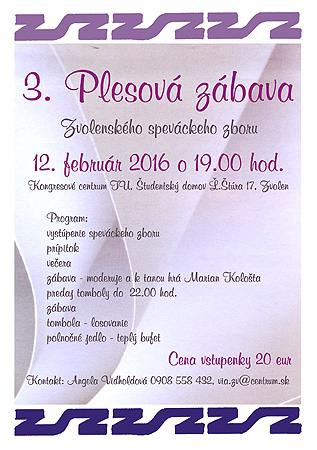 3. plesová zábava ZSZ 12. 2. 2016 - pozvánka